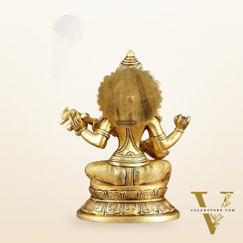 Brass Superfine Goddess Saraswati Statue – 10.5" Height, Finely Detailed