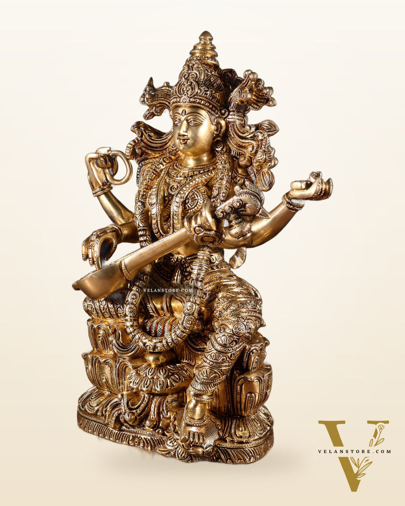 Brass Superfine Goddess Saraswati Statue – 15 Inch