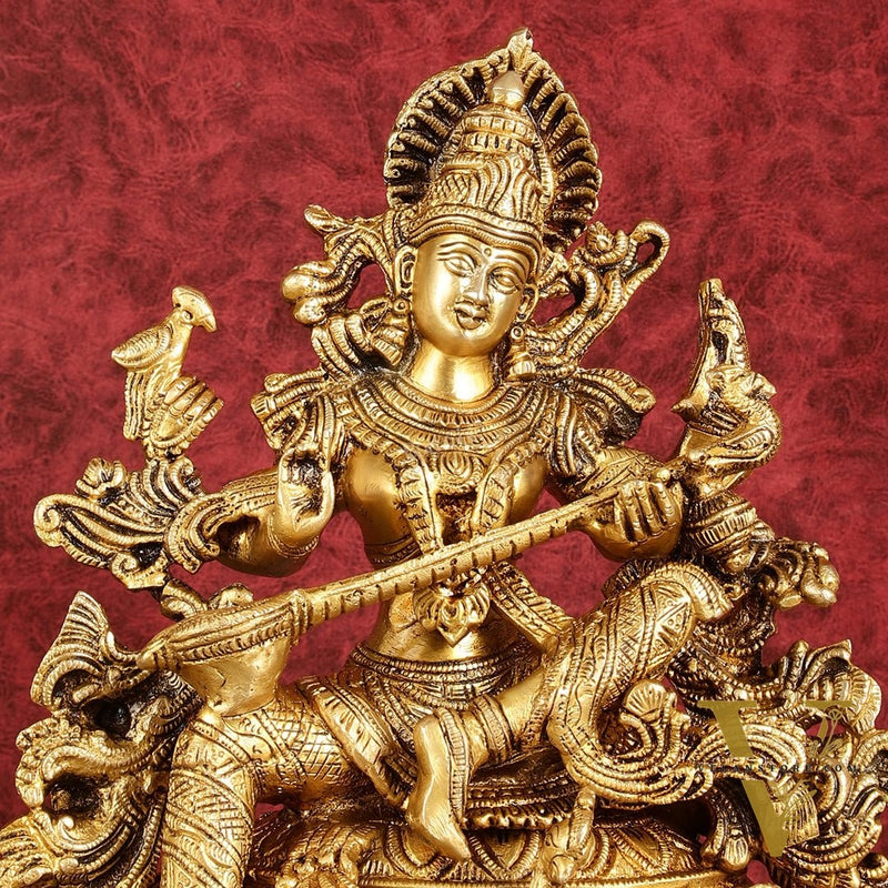Brass Superfine Goddess Saraswati Statue | Height 12 inch