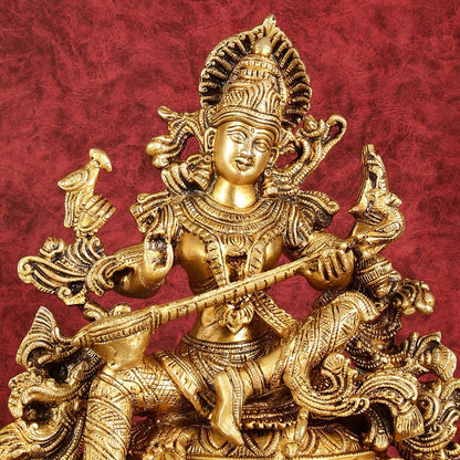 Brass Superfine Goddess Saraswati Statue | Height 12 inch