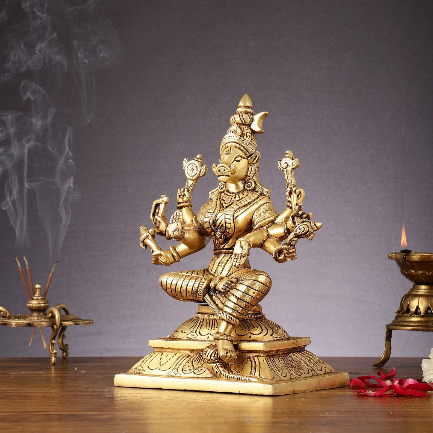 Brass Superfine Goddess Varahi Amman Idol - 11 Inch Statue