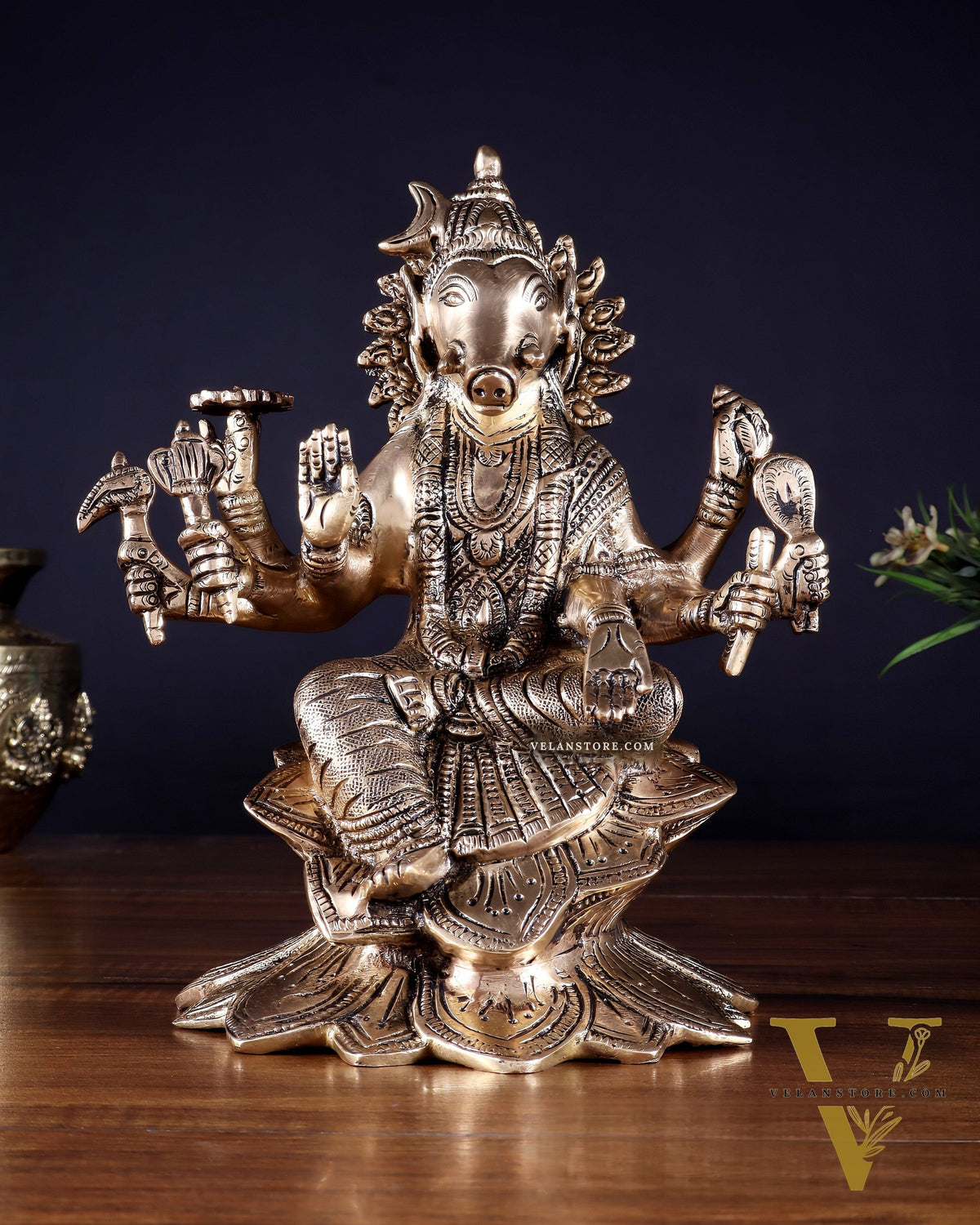 Brass Superfine Goddess Varahi Statue with Fine Carvings – 21.5 cm (8.5 in)