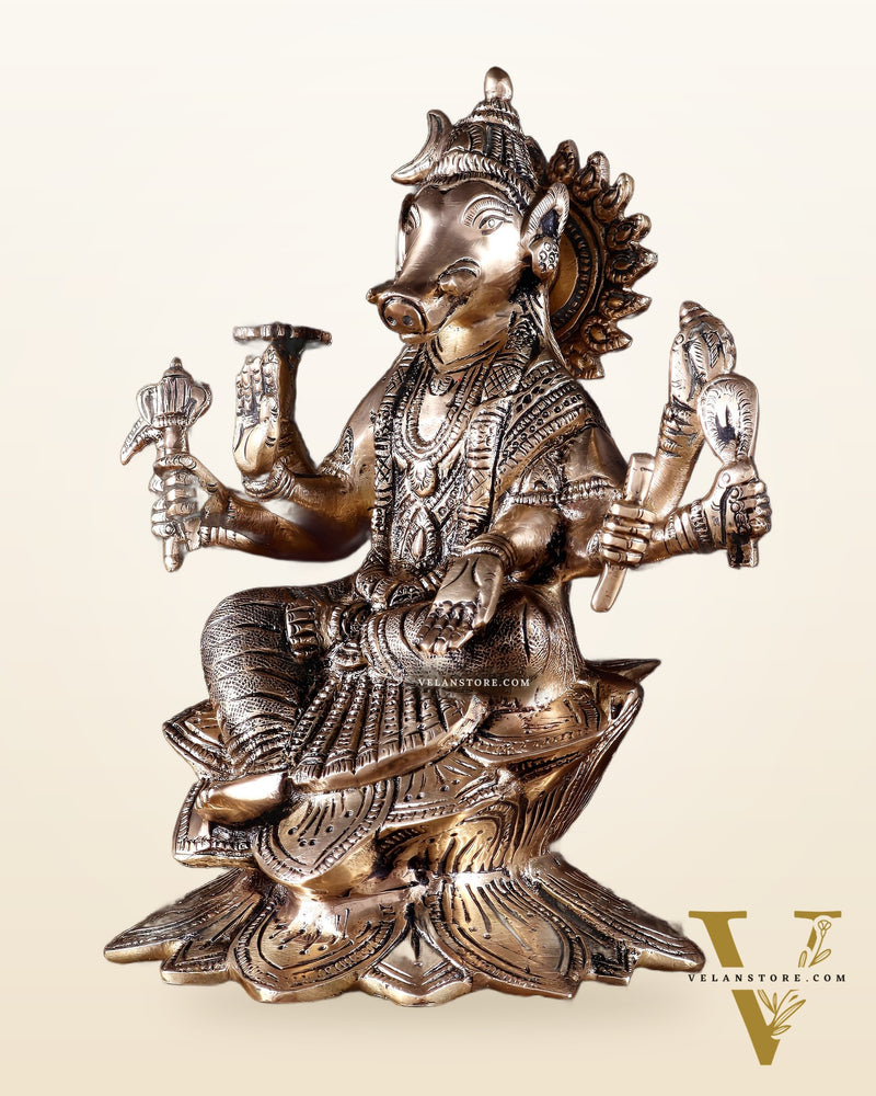 Brass Superfine Goddess Varahi Statue with Fine Carvings – 21.5 cm (8.5 in)