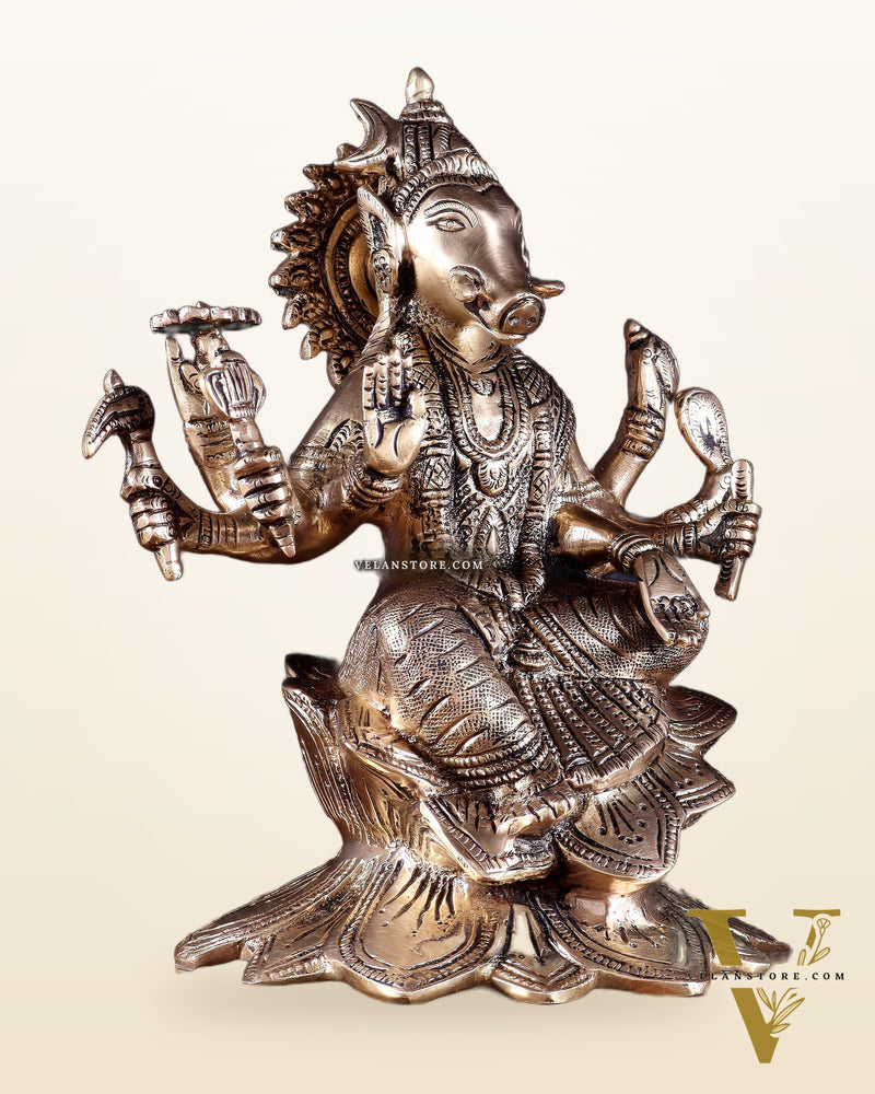 Brass Superfine Goddess Varahi Statue with Fine Carvings – 21.5 cm (8.5 in)