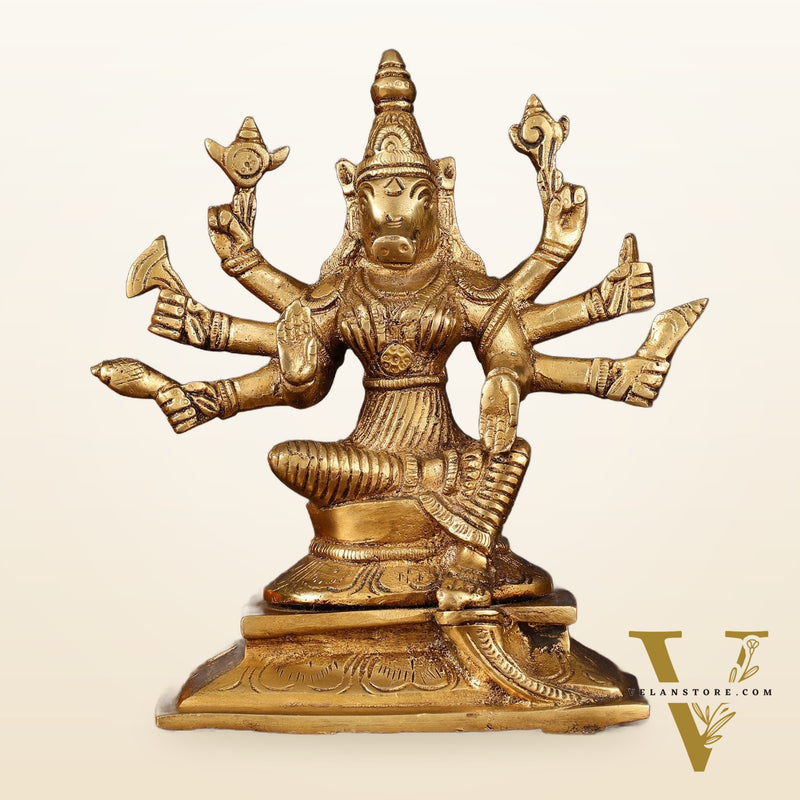 Brass Superfine Goddess Varahi with Eight Arms Idol - 7" Height