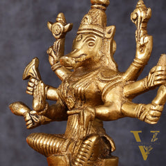Brass Superfine Goddess Varahi with Eight Arms Idol - 7" Height