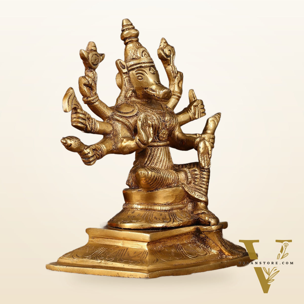 Brass Superfine Goddess Varahi with Eight Arms Idol - 7" Height