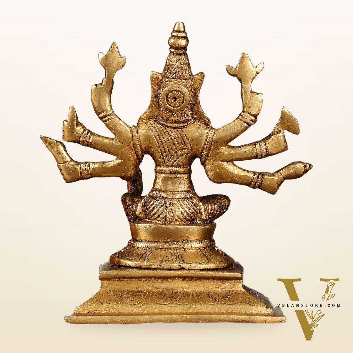 Brass Superfine Goddess Varahi with Eight Arms Idol - 7" Height