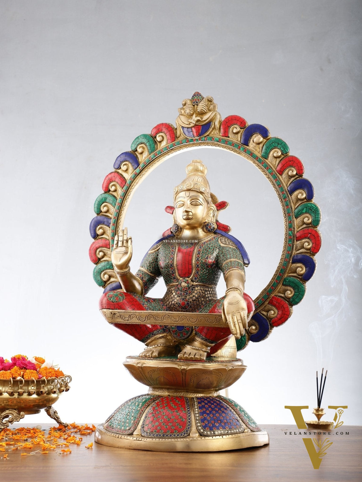 Brass Superfine Handcrafted Ayappan Swamy Statue with stonework 30"