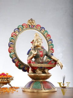 Brass Superfine Handcrafted Ayappan Swamy Statue with stonework 30"