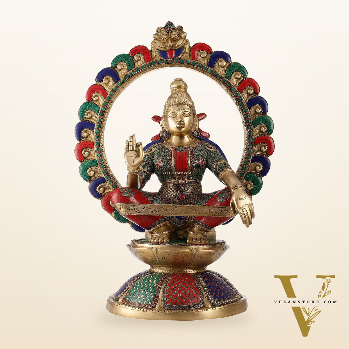 Brass Superfine Handcrafted Ayappan Swamy Statue with stonework 30"
