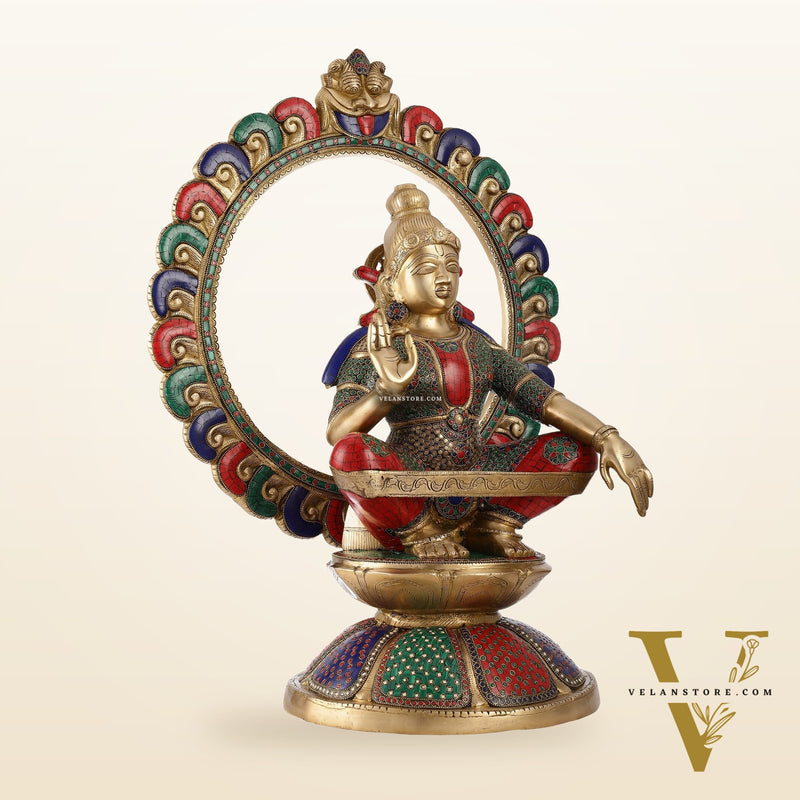 Brass Superfine Handcrafted Ayappan Swamy Statue with stonework 30"