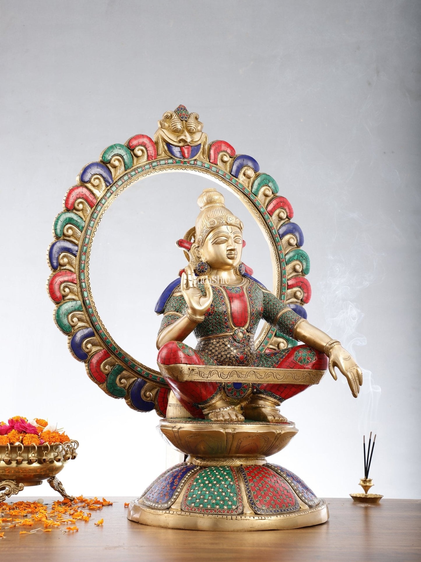 Brass Superfine Handcrafted Ayappan Swamy Statue with stonework 30"