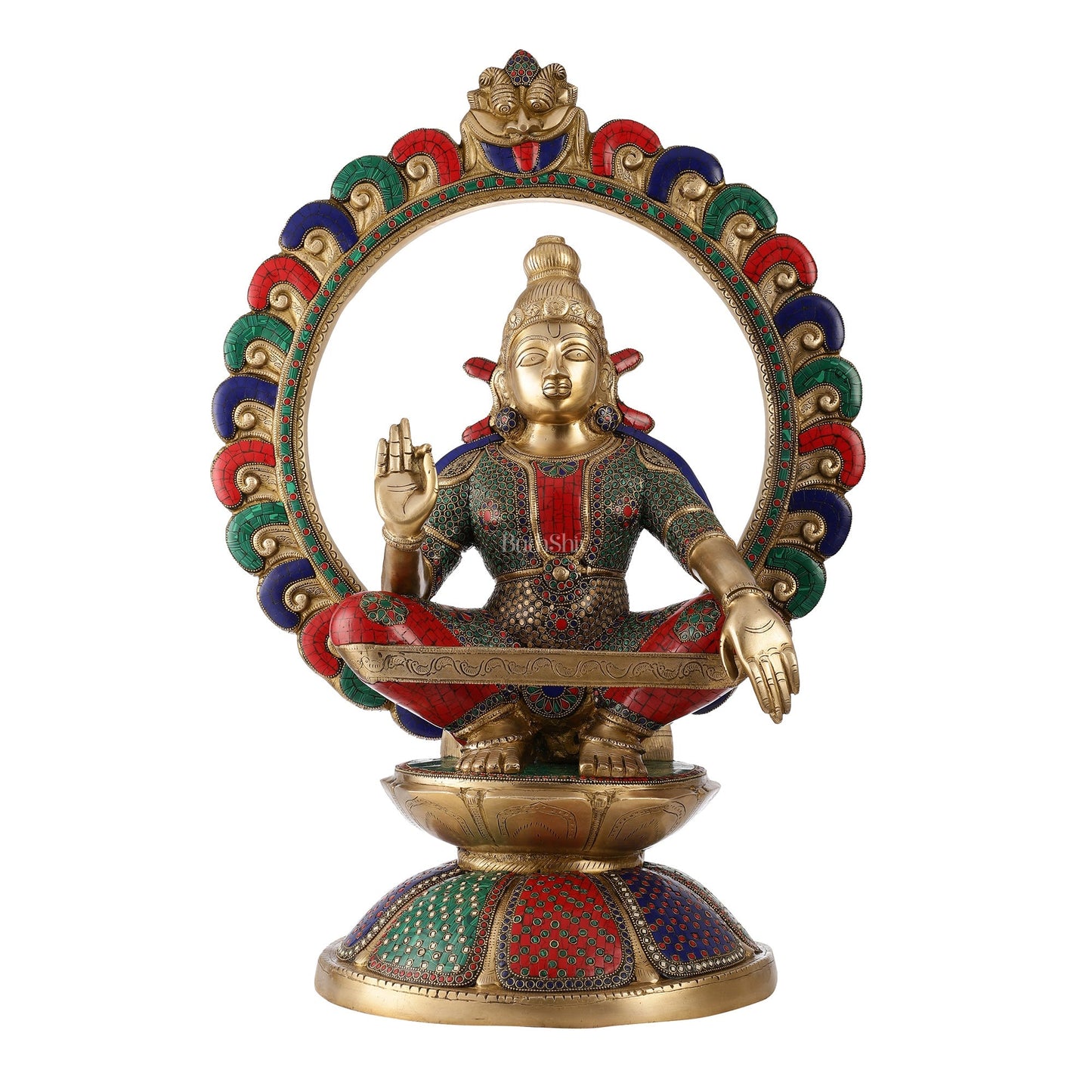 Brass Superfine Handcrafted Ayappan Swamy Statue with stonework 30"