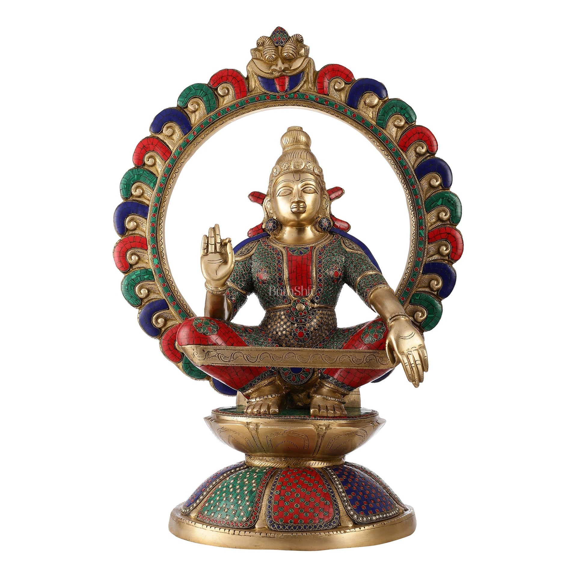 Brass Superfine Handcrafted Ayappan Swamy Statue with stonework 30"