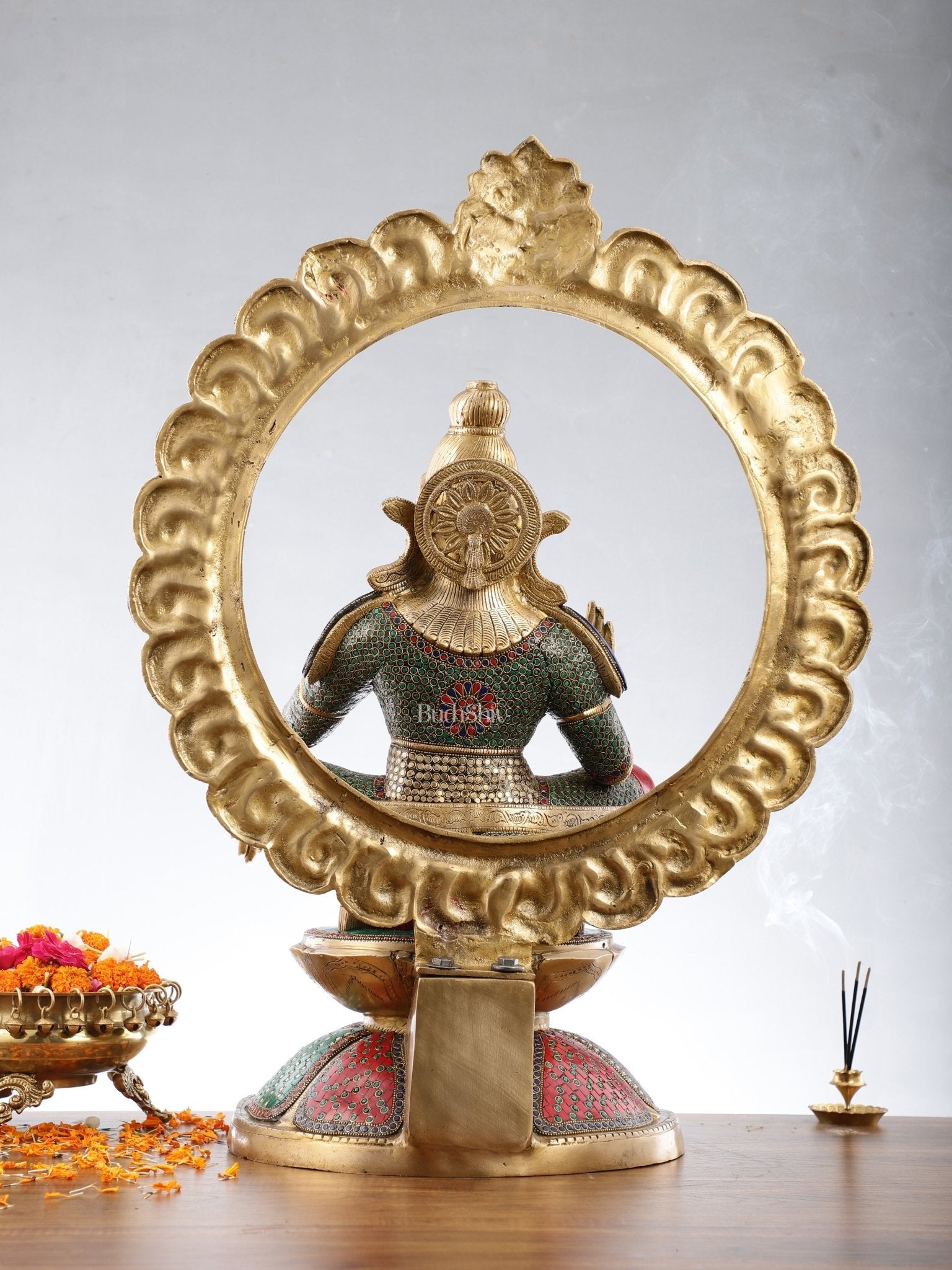 Brass Superfine Handcrafted Ayappan Swamy Statue with stonework 30"