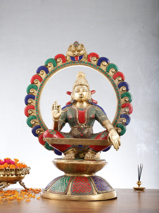 Brass Superfine Handcrafted Ayappan Swamy Statue with stonework 30"