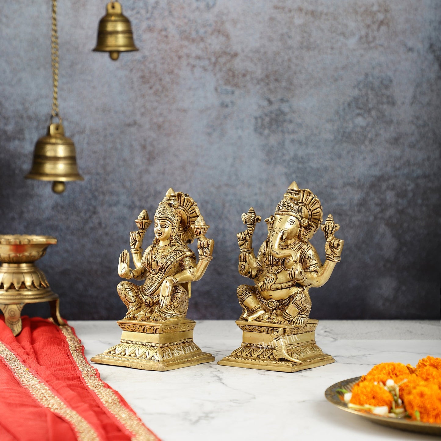Brass Superfine Handcrafted Ganesha and Lakshmi Murti - Set of two 7.5"