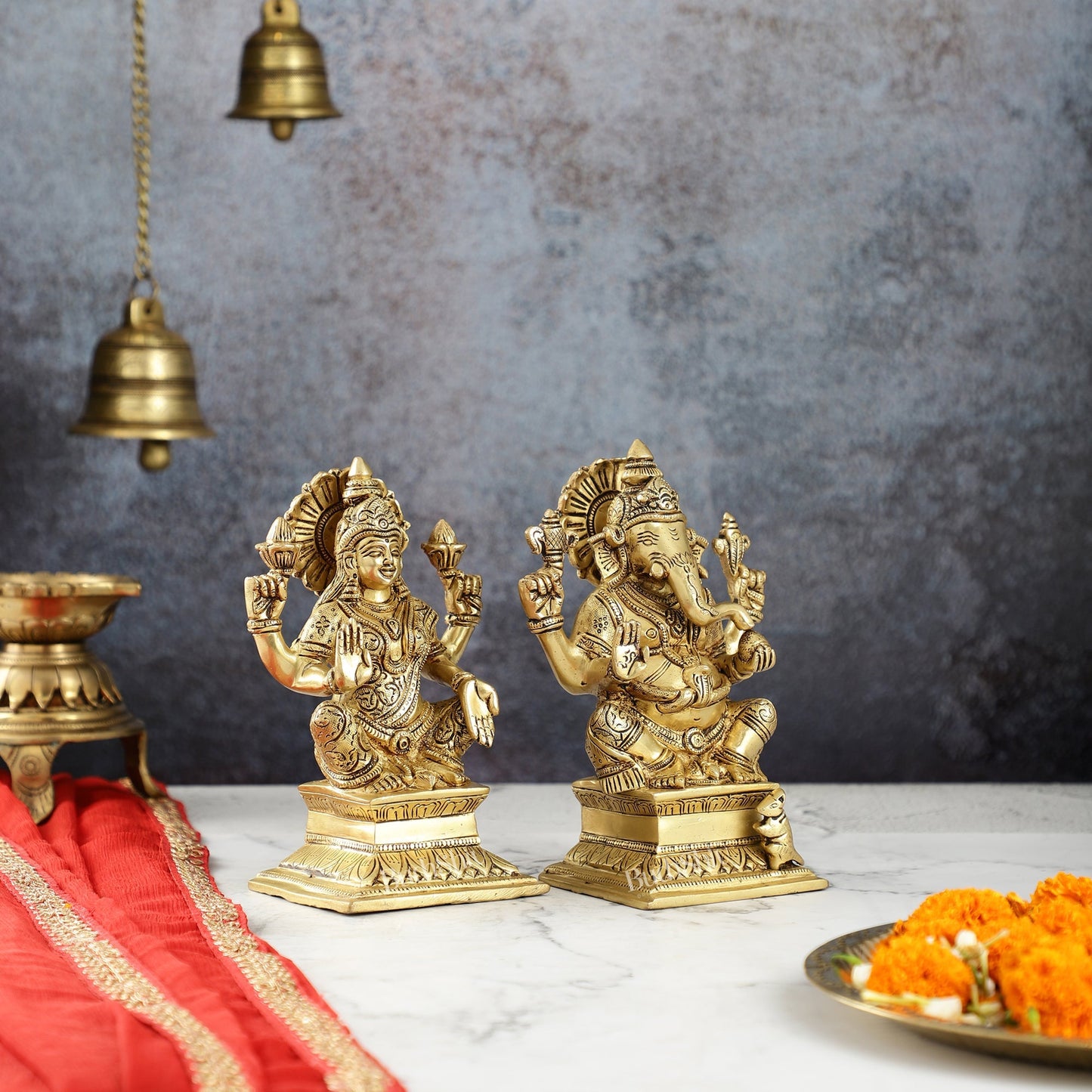 Brass Superfine Handcrafted Ganesha and Lakshmi Murti - Set of two 7.5"
