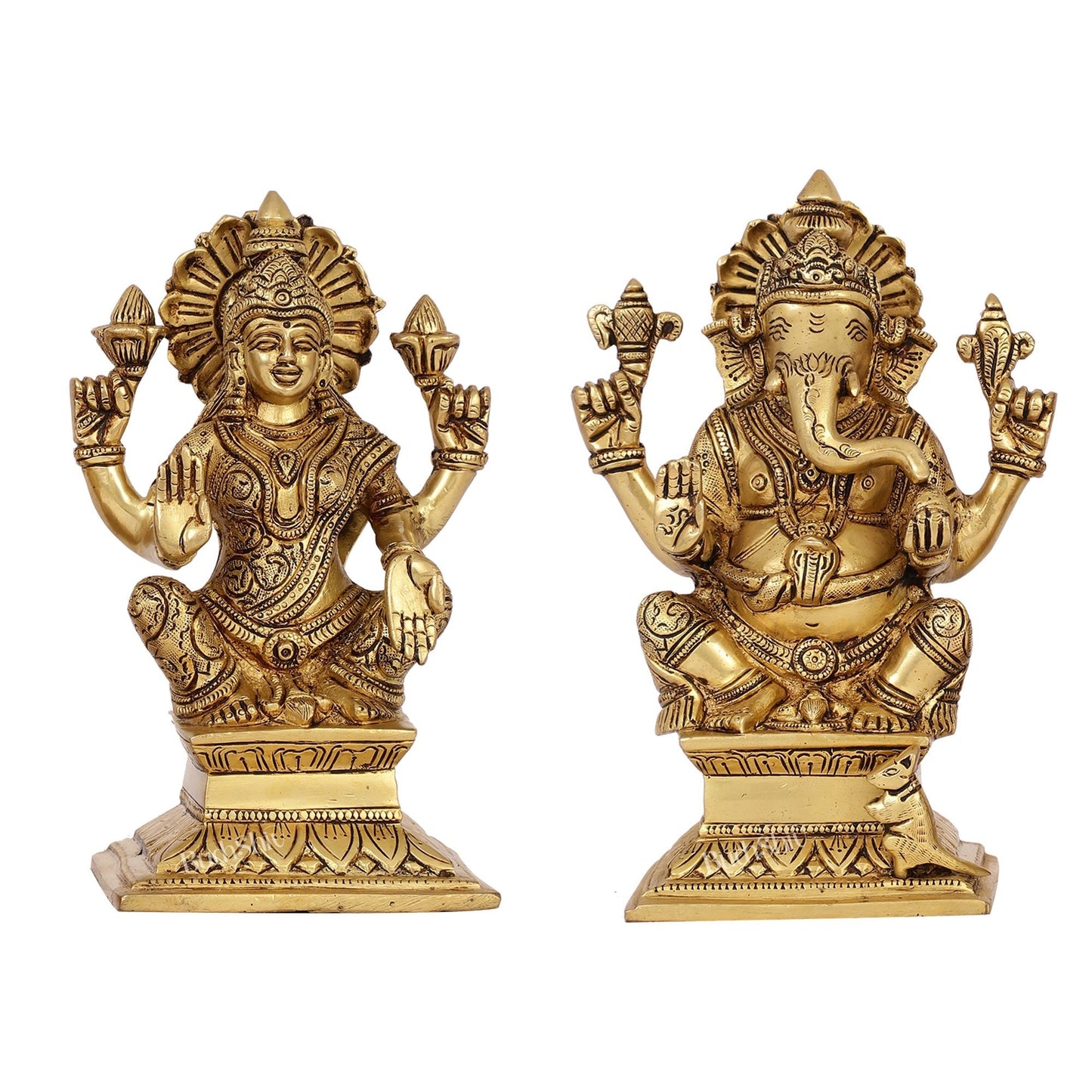 Brass Superfine Handcrafted Ganesha and Lakshmi Murti - Set of two 7.5"