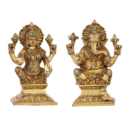 Brass Superfine Handcrafted Ganesha and Lakshmi Murti - Set of two 7.5"