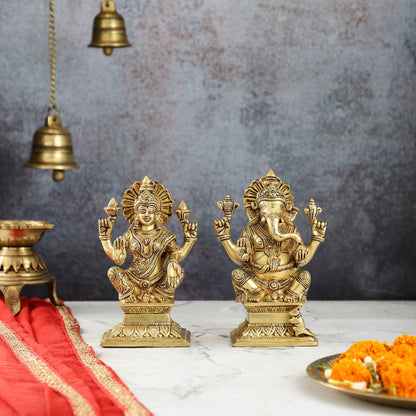 Brass Superfine Handcrafted Ganesha and Lakshmi Murti - Set of two 7.5"