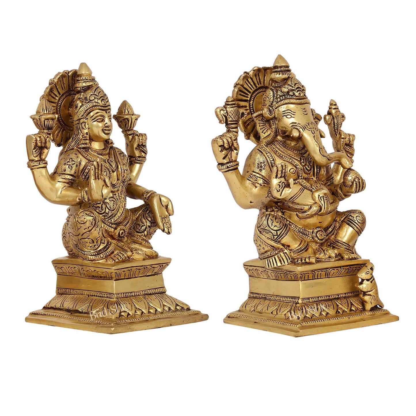 Brass Superfine Handcrafted Ganesha and Lakshmi Murti - Set of two 7.5"