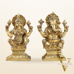 Brass Superfine Handcrafted Ganesha and Lakshmi Murti - Set of two 7.5"