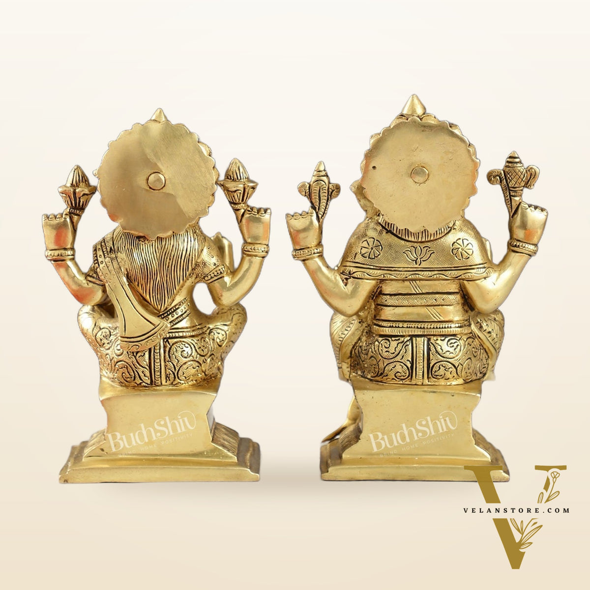 Brass Superfine Handcrafted Ganesha and Lakshmi Murti - Set of two 7.5"