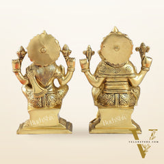 Brass Superfine Handcrafted Ganesha and Lakshmi Murti - Set of two 7.5"
