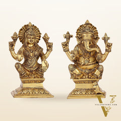 Brass Superfine Handcrafted Ganesha and Lakshmi Murti - Set of two 7.5"