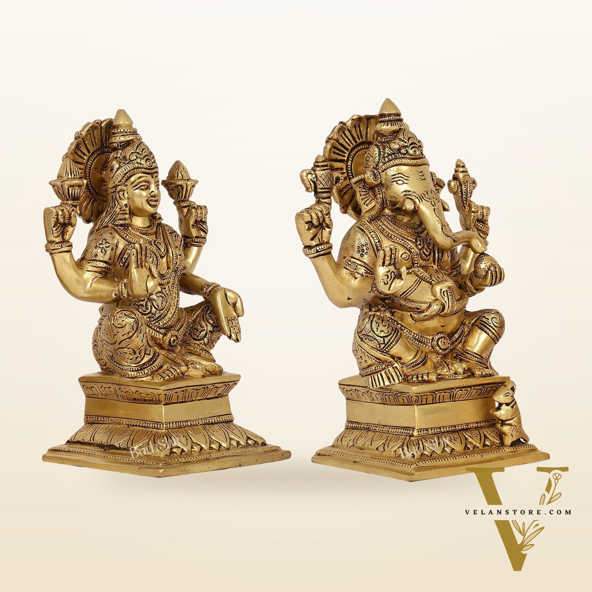 Brass Superfine Handcrafted Ganesha and Lakshmi Murti - Set of two 7.5"