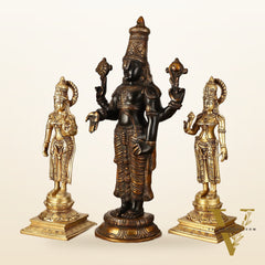 Brass Superfine Handcrafted Idols of Tirupati Balaji , Bhudevi, and Sridevi 18"