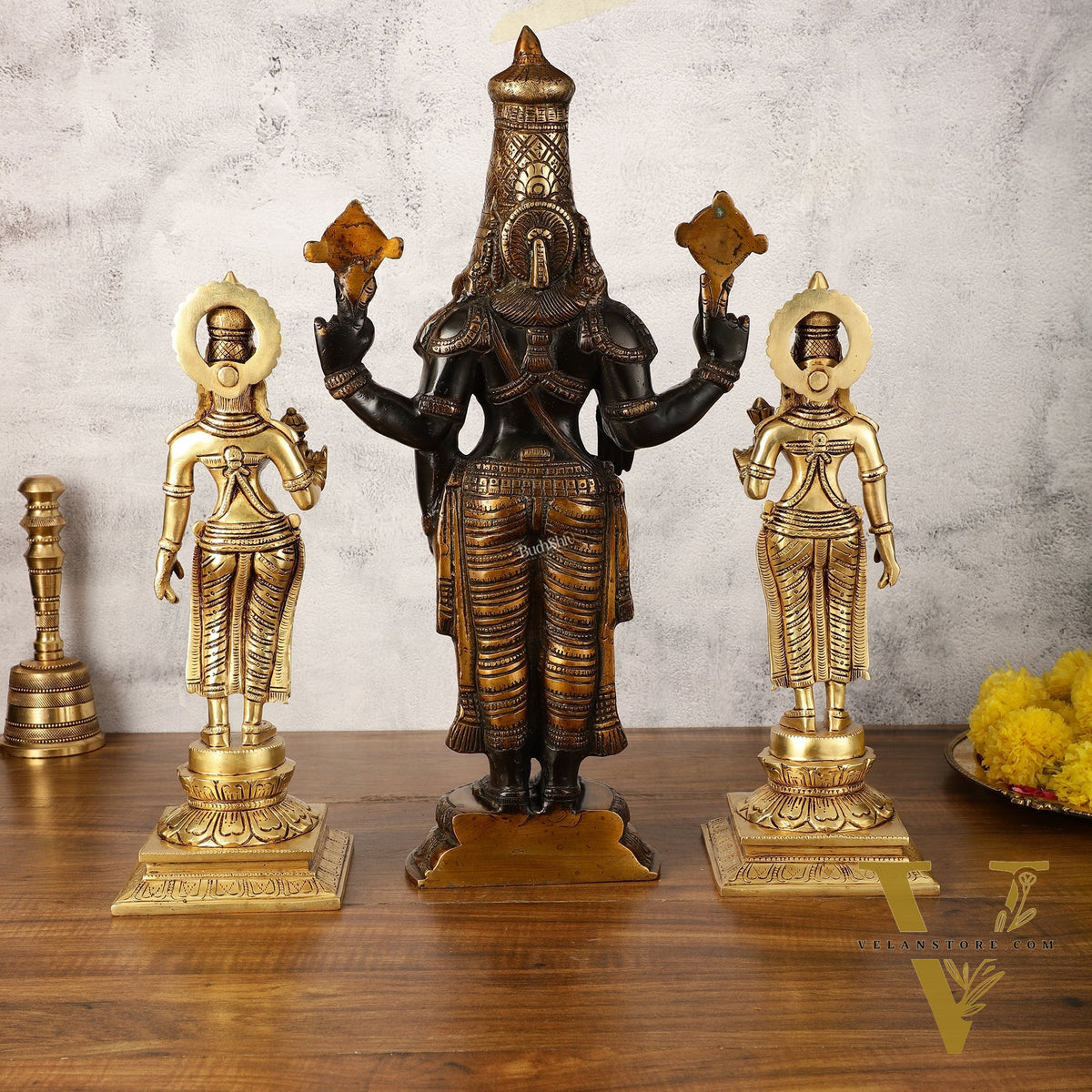 Brass Superfine Handcrafted Idols of Tirupati Balaji , Bhudevi, and Sridevi 18"