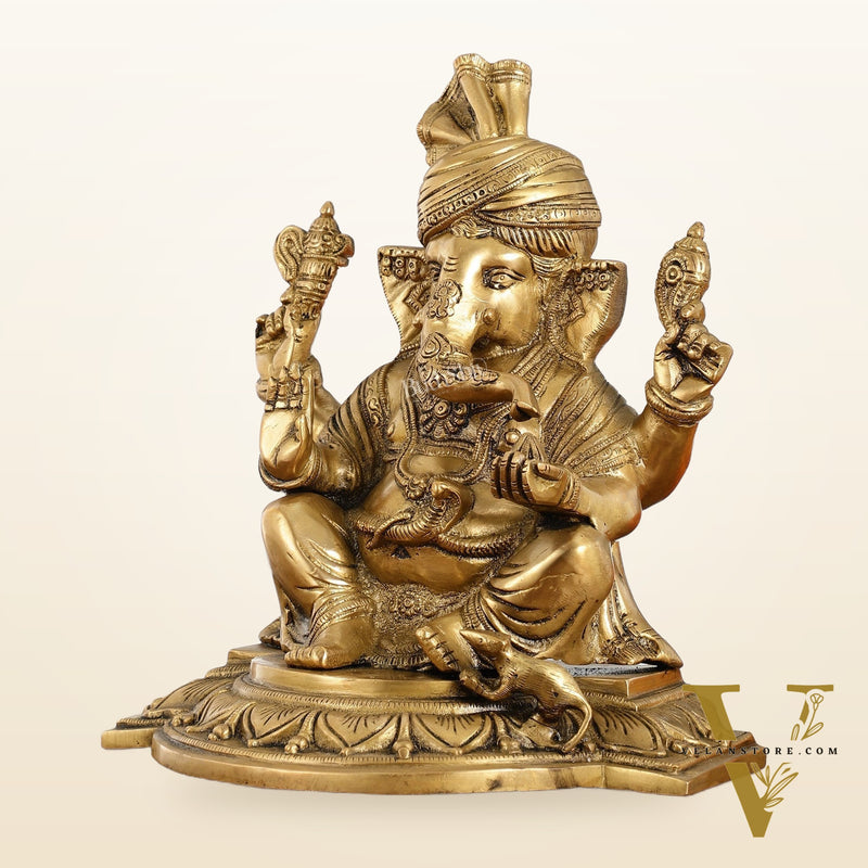 Brass Superfine Handcrafted Lord Ganesha Idol - 11 Inch