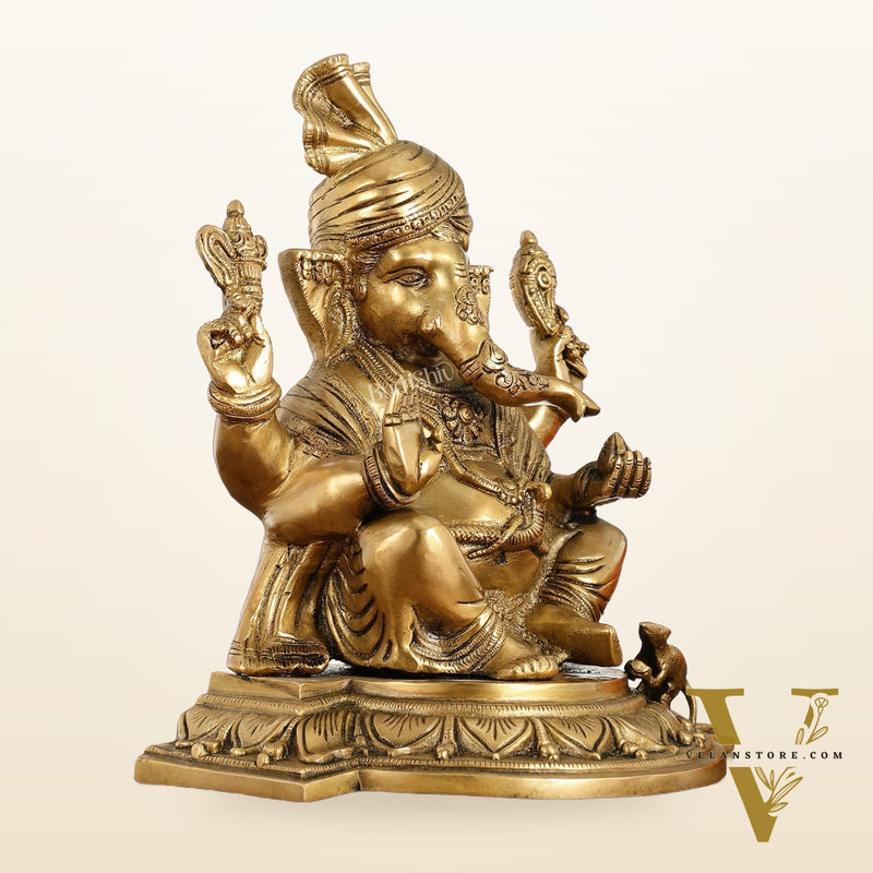 Brass Superfine Handcrafted Lord Ganesha Idol - 11 Inch