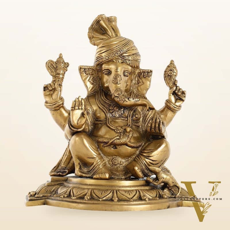 Brass Superfine Handcrafted Lord Ganesha Idol - 11 Inch