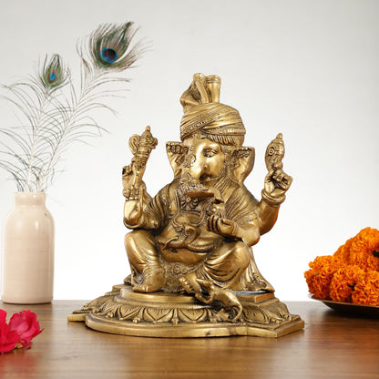 Brass Superfine Handcrafted Lord Ganesha Idol - 11 Inch