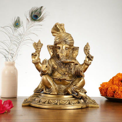 Brass Superfine Handcrafted Lord Ganesha Idol - 11 Inch
