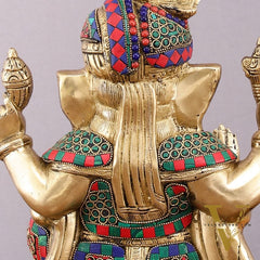 Brass Superfine Handcrafted Lord Ganesha Idol with Pagadi - 11" Meenakari Stonework
