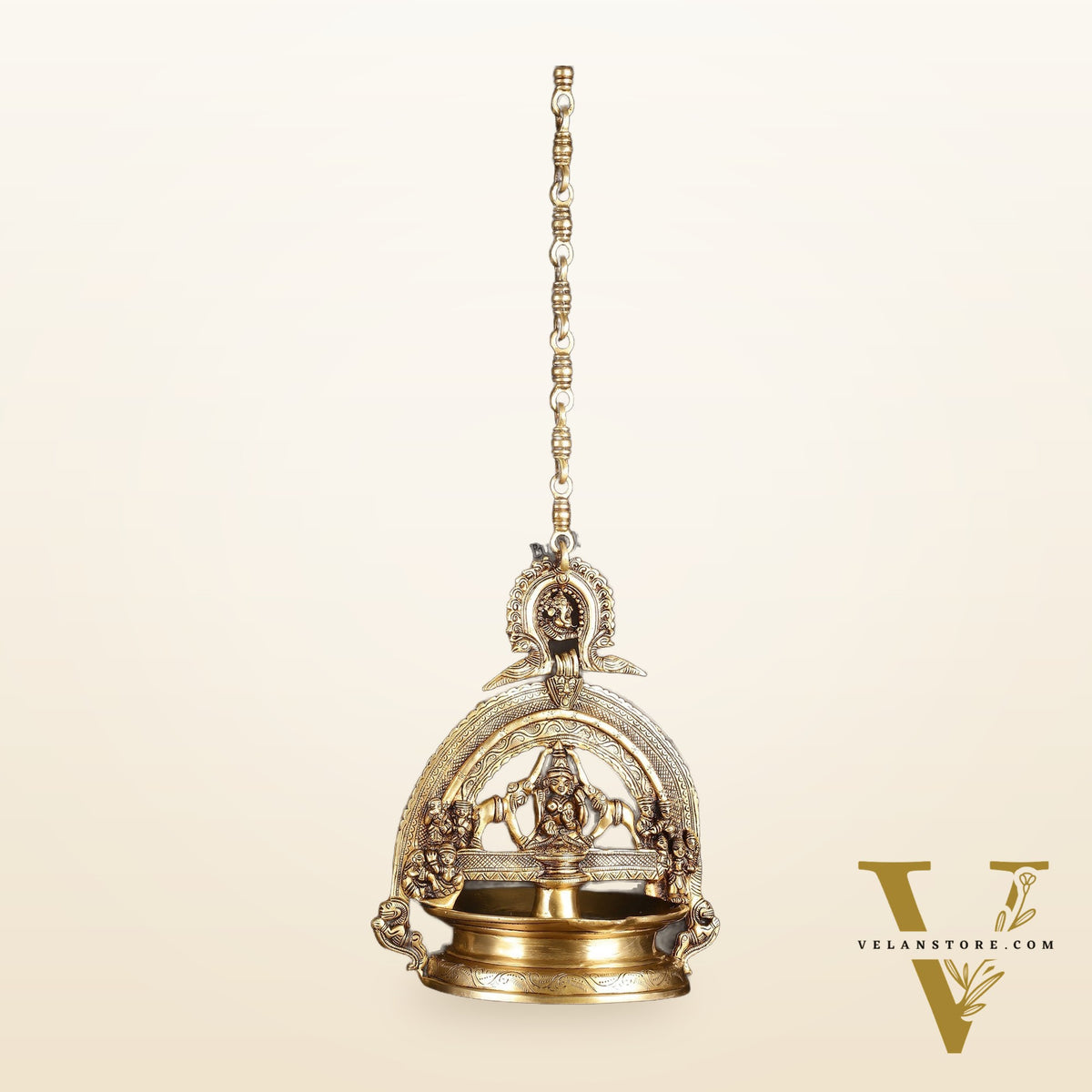 Brass Superfine Hanging Gajalakshmi Oil Lamp - Large Diya with Chain