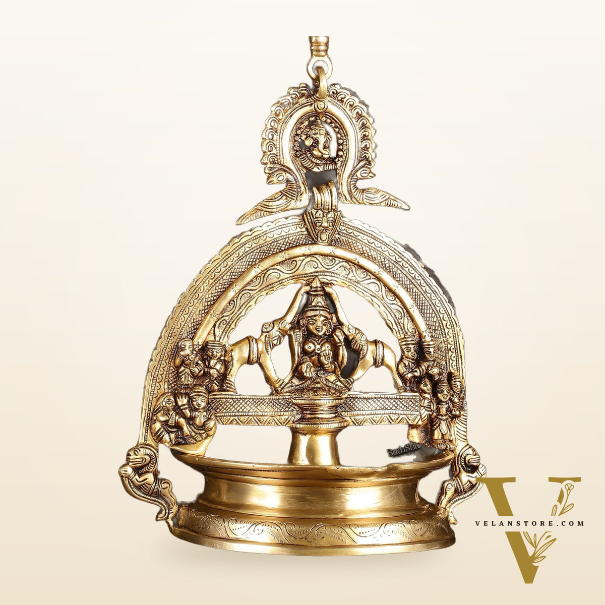 Brass Superfine Hanging Gajalakshmi Oil Lamp - Large Diya with Chain
