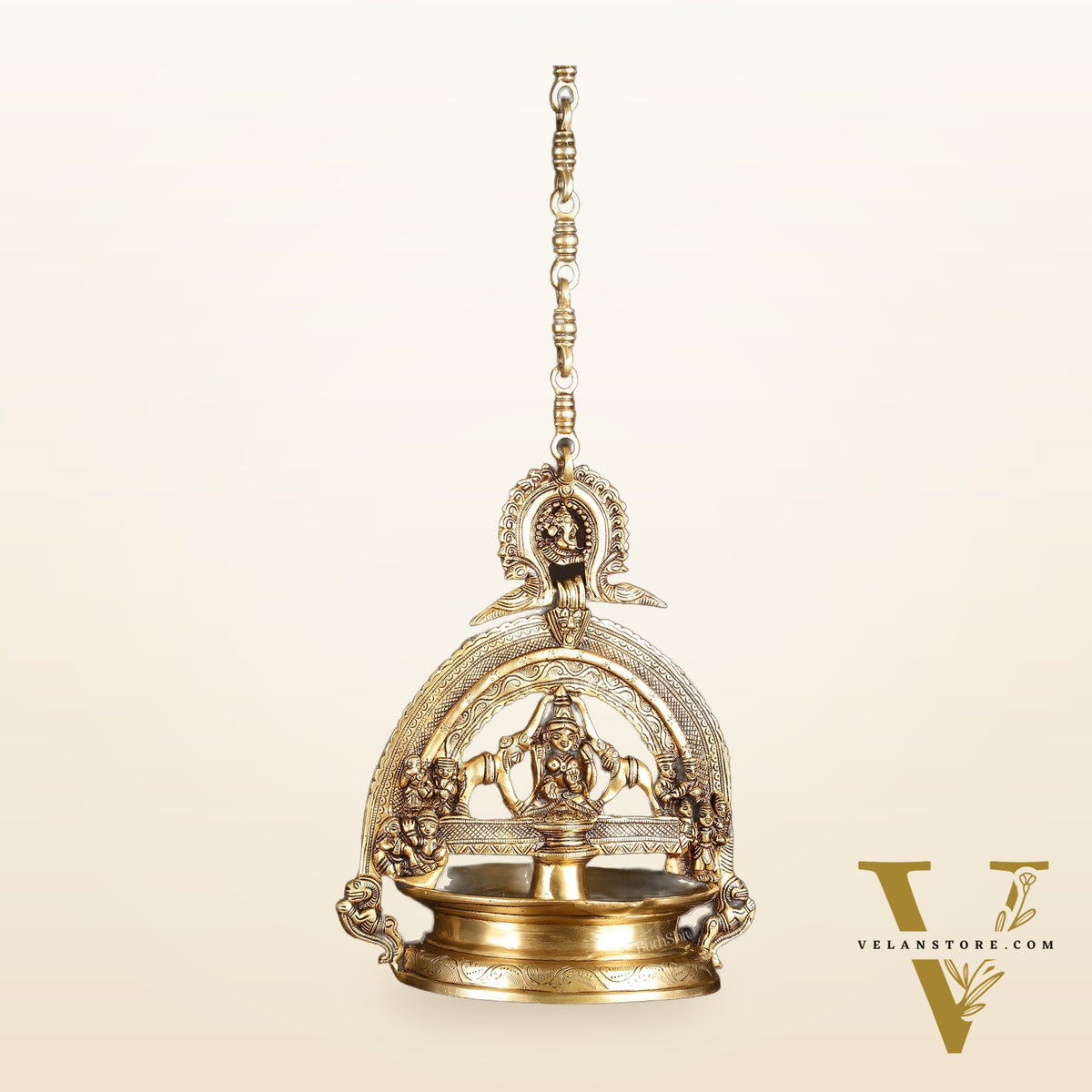 Brass Superfine Hanging Gajalakshmi Oil Lamp - Large Diya with Chain