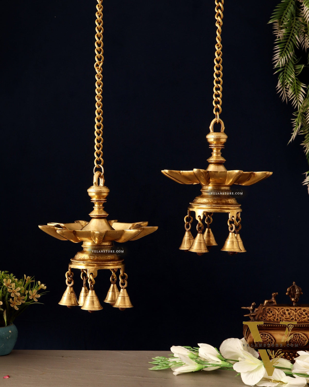 Brass Superfine Hanging Lamp with Bells pair | 26"