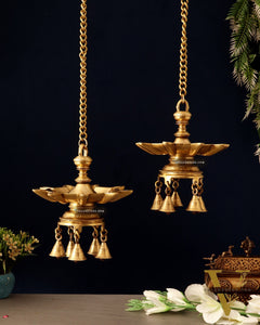Brass Superfine Hanging Lamp with Bells pair | 26"