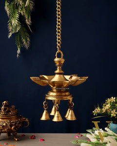Brass Superfine Hanging Lamp with Bells pair | 26"