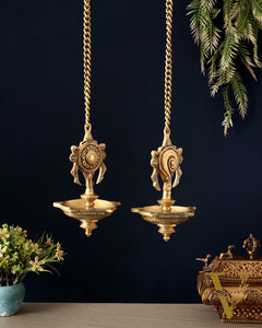 Brass Superfine Hanging Shankh and Chakra Lamps