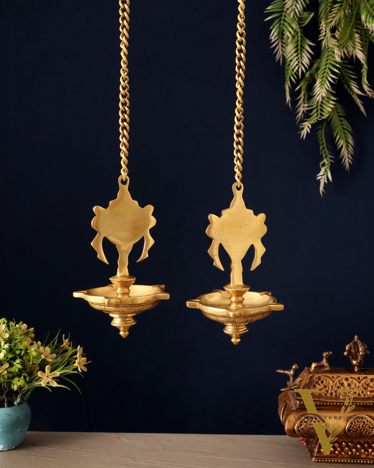 Brass Superfine Hanging Shankh and Chakra Lamps