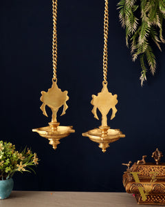 Brass Superfine Hanging Shankh and Chakra Lamps