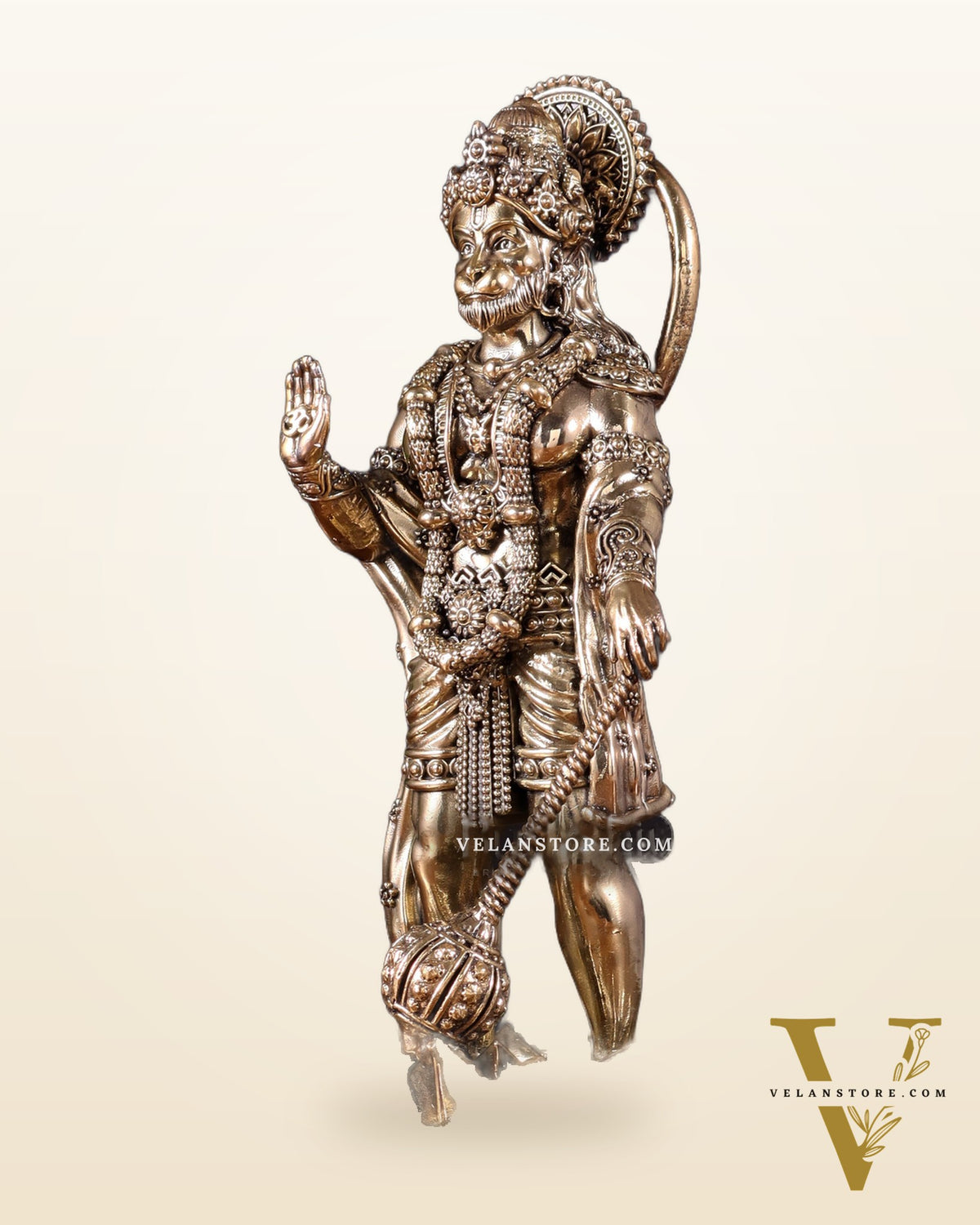 Brass Superfine Hanuman Standing on Lotus – Wooden Base (10.5 Inch)